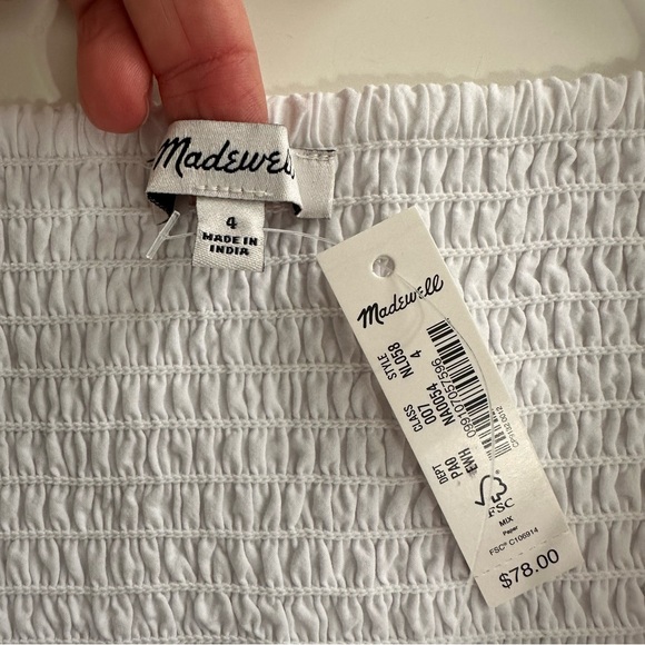 NWT Madewell Poplin Crop Tube Top Women's 4 White Pleated Smocked Strappy - Picture 8 of 12